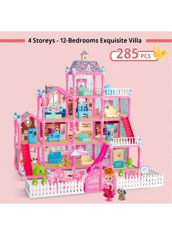 Mitoy 285 Pcs Accessories Doll House,Pretend-Play Diy Dollhouse Kit, 4 Floors And 13 Rooms Toddler Playhouse Gift For For 4-12 Year Old Girls Toys - Image 3